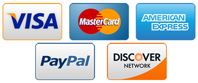Payment Options include Visa, Mastercard, American Express, Paypal and Discover Card
